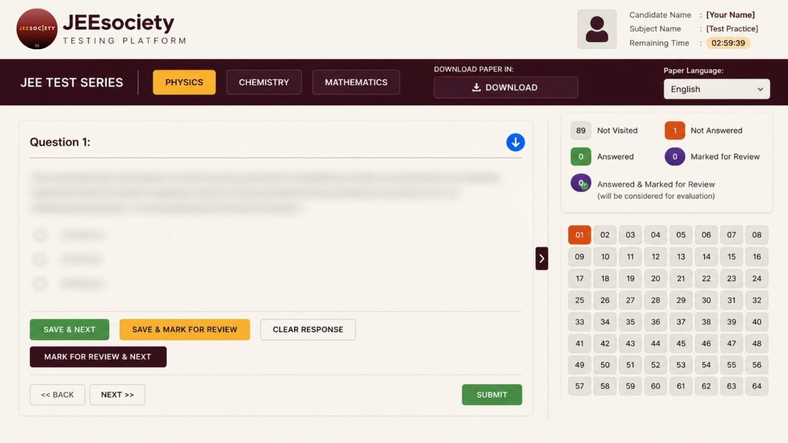 JEE Society Test Series Platform